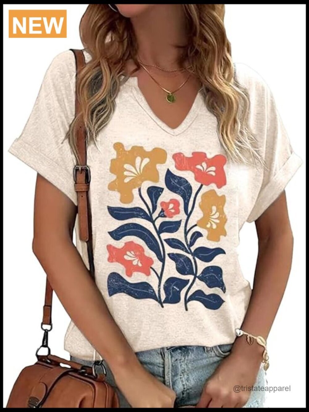 Vintage Floral V Neck T-Shirt Boho Wildflowers Graphic Tee